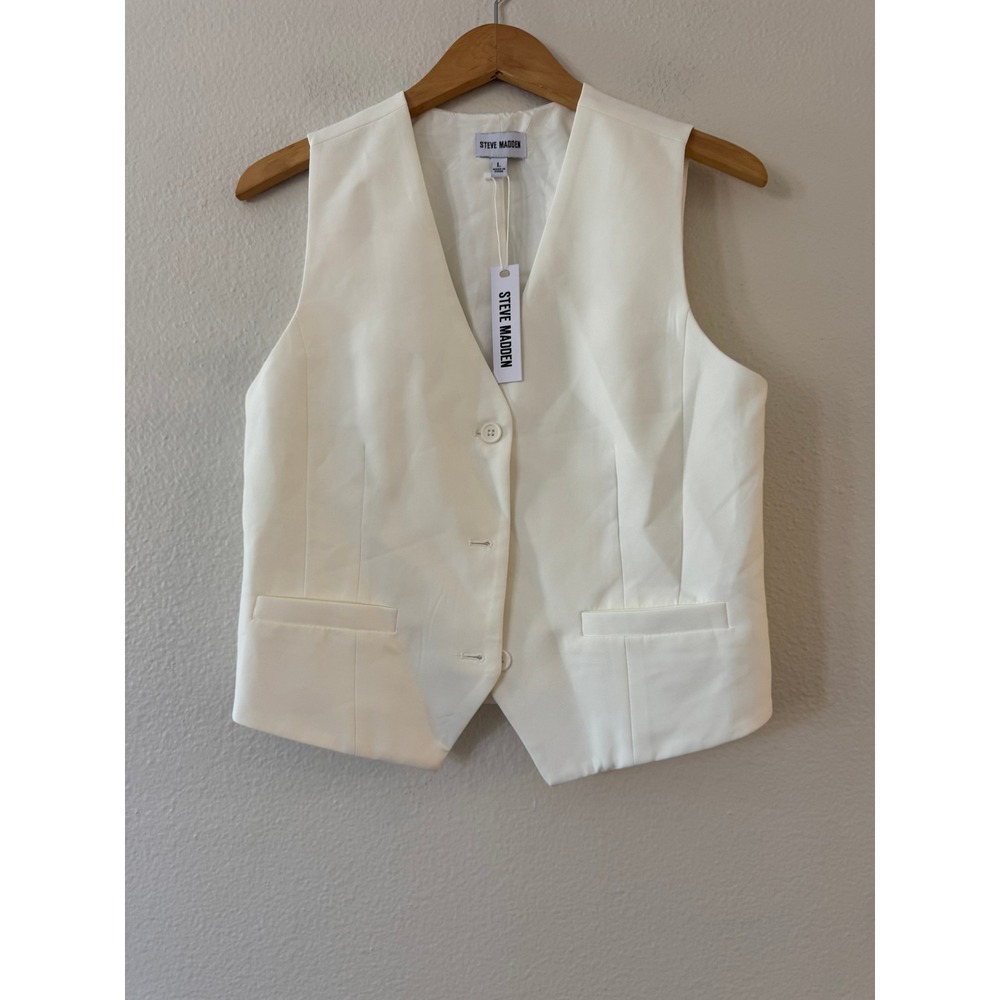 Steve Madden Vest Button Front Waistcoat Cinched Back NWT Size Large Ivory New
